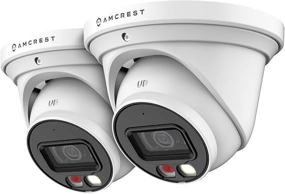 Amcrest 2-Pack UltraHD 4K (8MP) IP PoE AI Camera, 49ft Nightcolor, Security Outdoor Turret Camera, Built-in Mic, Human Detection, Active Deterrent, 129 FOV, 4K@15fps 2PACK-IP8M-2779EW-AI (White)
