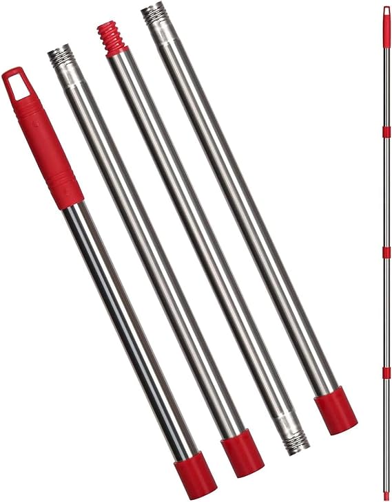 Spin Mop Replacement Handle - 4-Section 30" to 58" Mop Handle Replacement Stick Compatible with O-Ceda Spin Mop, EasyWring Mop Handle for Floor Cleaning(Mop Head&Base not Include) (Red)