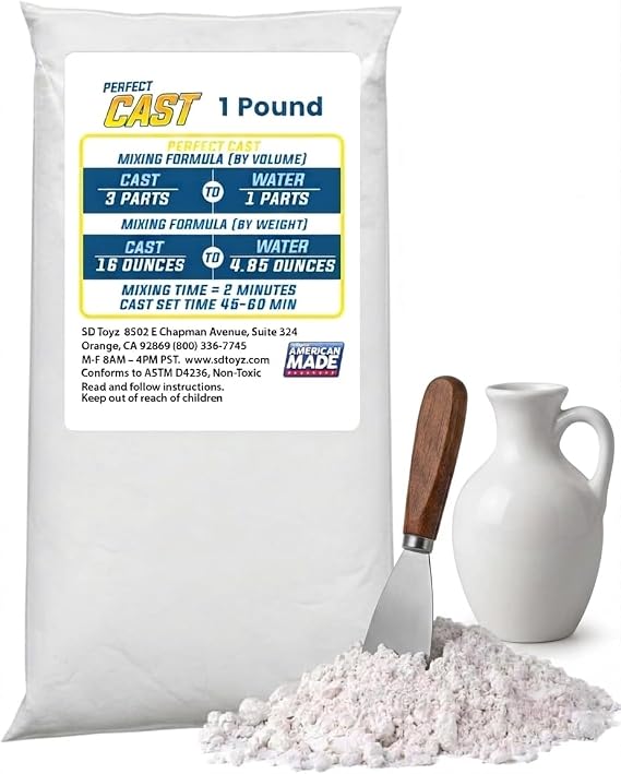Perfect Cast Mold Casting Powder, Fast-Curing, Non-Toxic, Water-Based Material for DIY Sculptures, Jewelry, Crafts & Models, USA Made, 1 lb Bag
