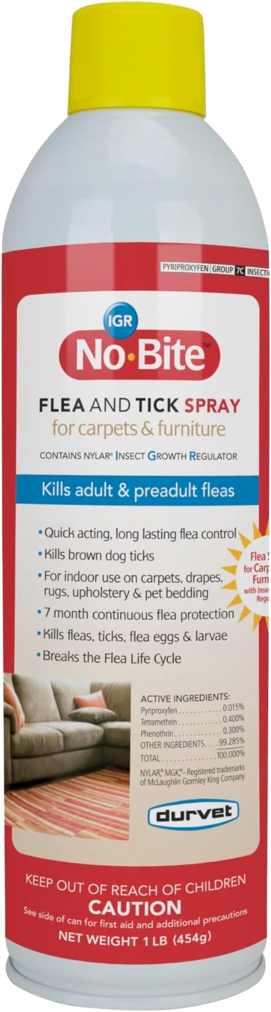 Durvet No Bite IGR Flea and Tick Spray, 16 Ounces, for Carpets and Furniture