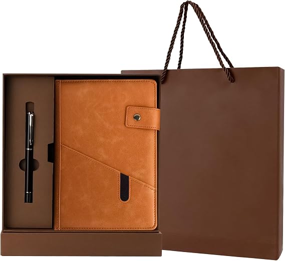 Leather Journal Notebook Gift Set, Vintage Diary A5 Notebook with Pen Gift Box Gift Bag, Personalised Notebooks Classic Business Daily, Travel Journals for Women Men Gift Christmas(Brown)