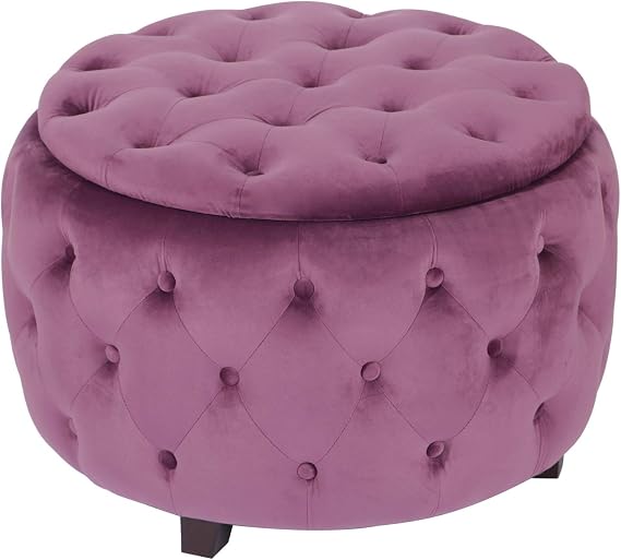 Adeco Sylvester Round Tufted Storage Ottomans, Purple