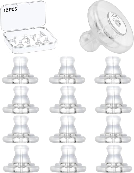 12 Pcs Silicone Earring Backs, Sliver Plated Ear Ring Backs Secure for Heavy Studs, Hypoallergenic Soft Clear Earring Supports Replacements