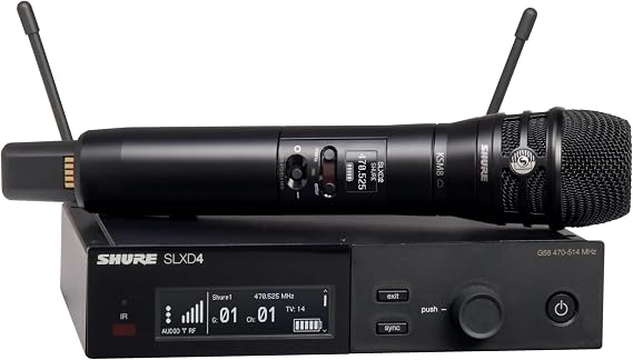 Shure SLXD24/K8B Digital Wireless Microphone System - Includes SLXD2 Handheld Transmitter with KSM8 Black Vocal Mic Capsule and SLXD4 Single Channel Rack Mount Receiver | J52 Band (SLXD24/K8B-J52)