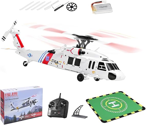 WL K270 UH-60L 4CH 2.4GHz RC Helicopter, Flybarless 4-Rotor Brushless Aircraft with Optical Flow, Altitude Hold, One-Key Takeoff & Adjustable Throttle Outdoor Hobby Model for Adults