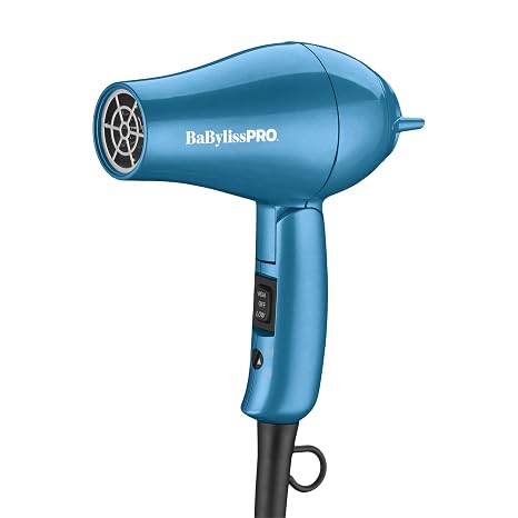 BaBylissPRO Nano Titanium Travel Hair Dryer, 1000 Watt Professional Blow Dryer with Concentrator Nozzle, Foldable Handle, Dual Voltage