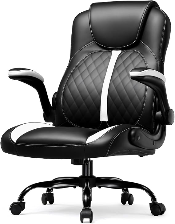GTPLAYER Office Computer Gaming Chair Ergonomic Desk Chair for Adults with Lumbar Support Flip-Up Arms Adjustable Height Swivel Wheels PU Leather Executive Design for Short People Use, White
