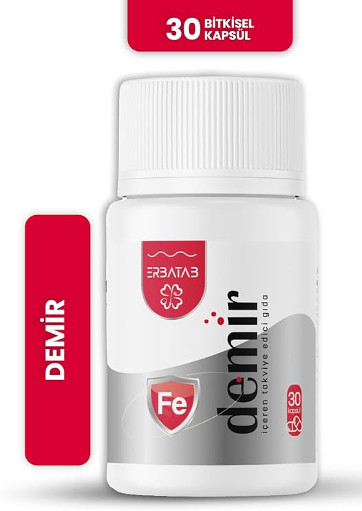 Erbatab Demir Bisglisinat 16 mg 30 Bitkisel Kapsül - Mide Dostu Demir Takviyesi, Vcaps Vegan Kapsül Teknolojisi, Nanoenkapsüle Gıda Takviyesi