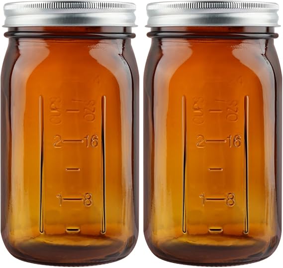 Amber 1000 ml (32 oz) Wide Mouth Mason Jars with Lids for Canning