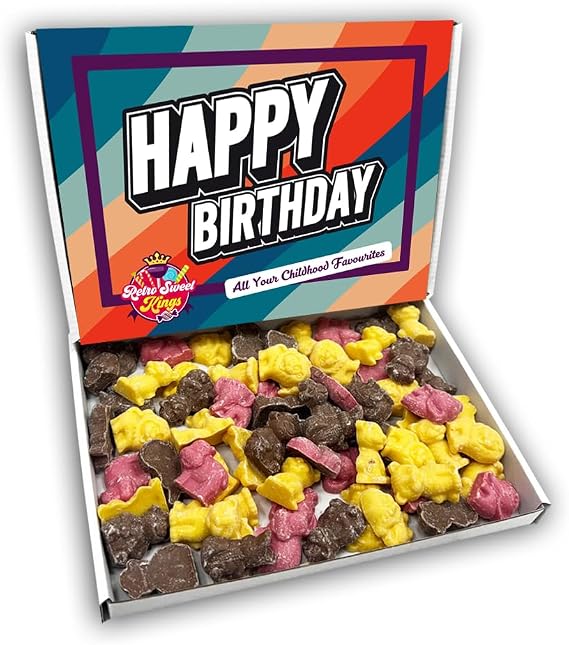 Chocolate Animals Gift Box Happy Birthday Hamper (RETRO BIRTHDAY FRONT)