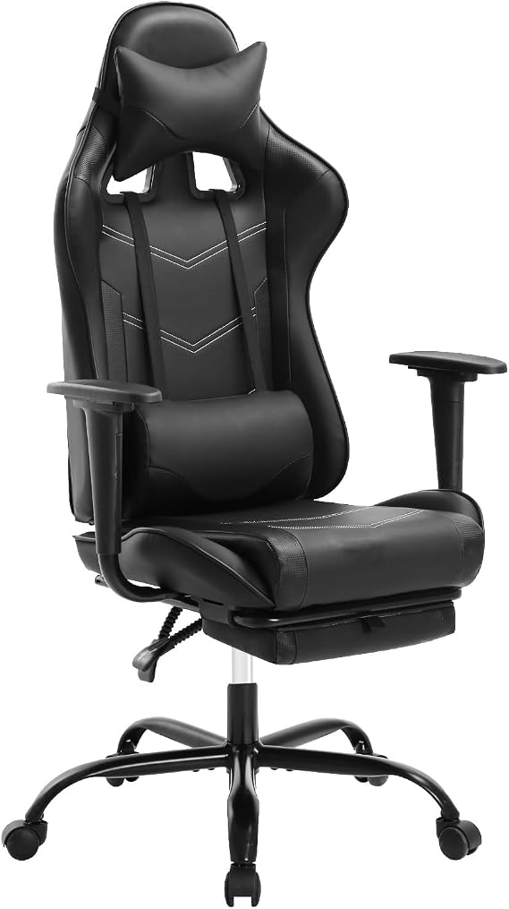 Gaming Chair with Footrest,Ergonomic Office Chair,Adjustable Swivel Desk Chair,Reclining Computer Chair with Lumbar Support and Headrest,Racing Style Video Gamer Chair,Black