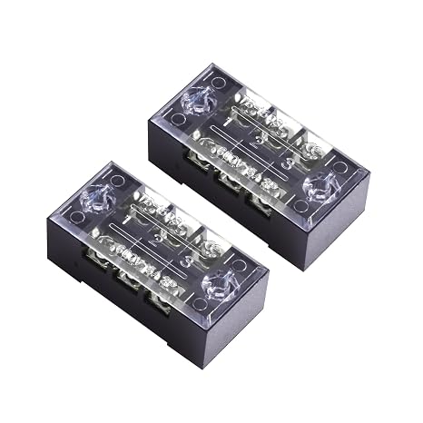 2 PCS 3 Positions Dual Rows 600V 15A Screw Terminal Junction Block, Cable Wire Barrier Block Terminal Strip with Cover Used for Electrical Project, TB-1503