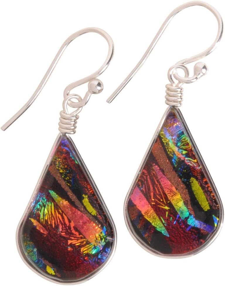 Rainbow Falls Earrings - Nickel Free Dichroic Glass Dangles | Made in America