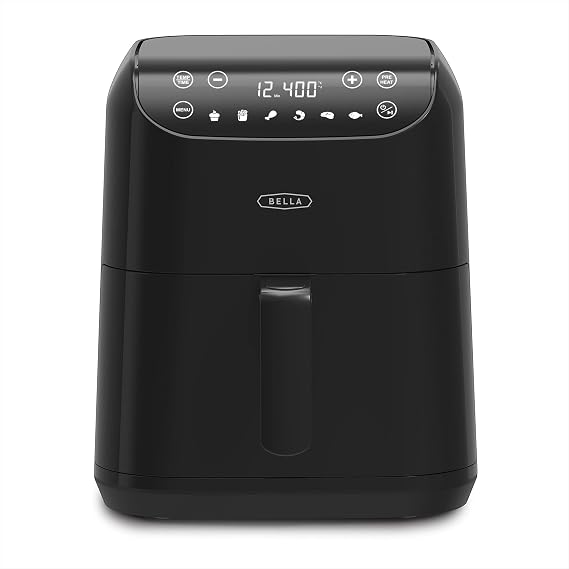 BELLA 6 L Touchscreen Air Fryer with Preset Cooking Modes and Removable Nonstick Dishwasher Safe Crisping Tray and Basket, 1500 Watt Heating System, Black