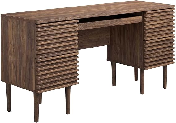Modway Render Mid-Century Modern, Office Desk, Walnut