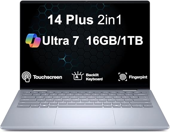 Dell 14 Plus 2-in-1 Laptop 14.0" LCD WUXGA Touchscreen Display (Intel Ultra 7-256V(>i9-12900K), 16GB LPDDR5X, 1TB SSD, Intel Arc Graphics, Copilot+ PC, Backlit KB, Fingerprint, Win 11 Home)