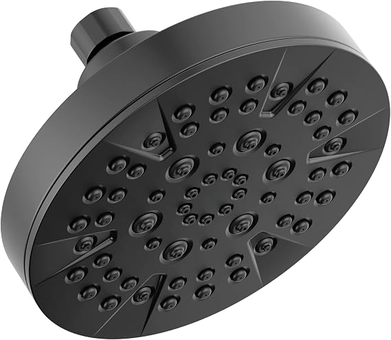 Delta 6-Setting Matte Black Shower Head with High Pressure Spray, 6 Inch Round Shower Head, Showerheads, 1.75 GPM Flow Rate, Matte Black 52535-BL