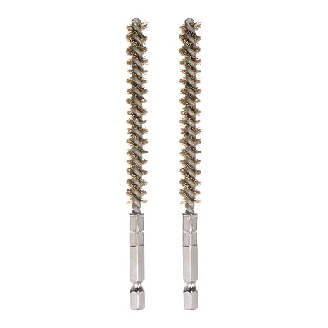 HARFINGTON 2pcs Brass Bore Brush 8mm Dia Cleaning Wire Brush with Handle 14 Inch Hex Shank for Tubes, Ports, Bearings