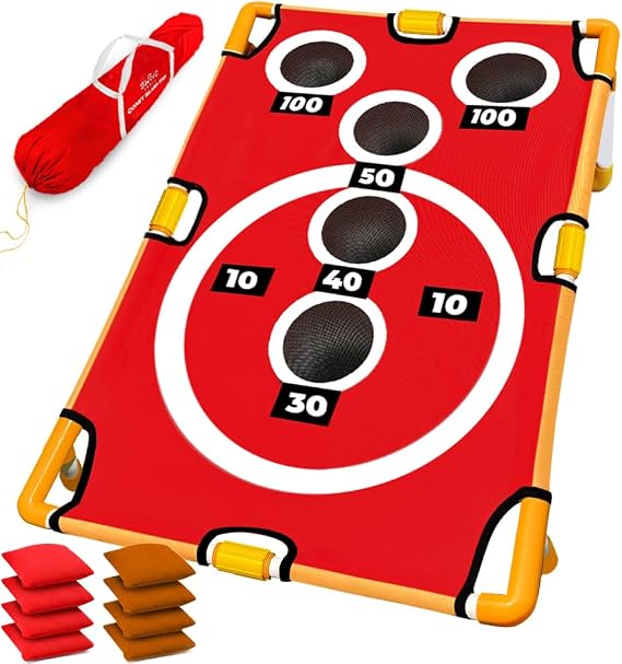 Swooc Games - Coney Island TossTM - Arcade Style Cornhole Board Set w/Carrying Case & 15+ Games - Corn Hole Games for Adults - Kids Bean Bag Toss Game - Kids Cornhole Set w/Bags - Outdoor Yard Games