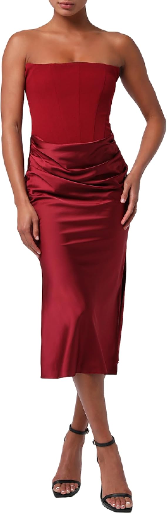 Lulus Women's Tarni Strapless Drape Front Midi Dress