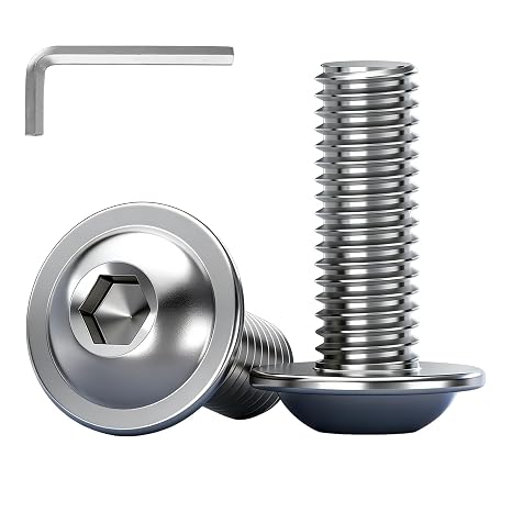 Pack of 10 M6 x 100 mm Rounded Head Screws with Flange Stainless Steel A2 V2A Hexagon Socket Full Thread Flat Head Screws with Allen Key for Furniture Construction DIY