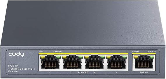 Cudy 4-Ch PoE++ Extender, 802.3bt, 4X 30W, 250m, VLAN, Watchdog, POE40