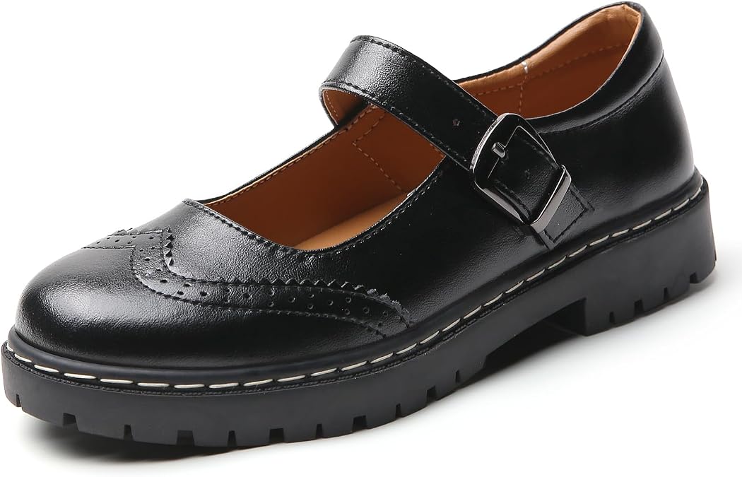Mary Janes Shoes Women Platform Non-Slip Classics Round Toe Ankle Strap Brogues Style Comfort Casual Oxford Dress Work Mary Jane Shoes Black Size 10