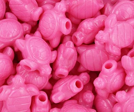 24 Pcs Beads Turtle Shaped 23mm Plastic Pony Beads (Dark Pink Opaque)