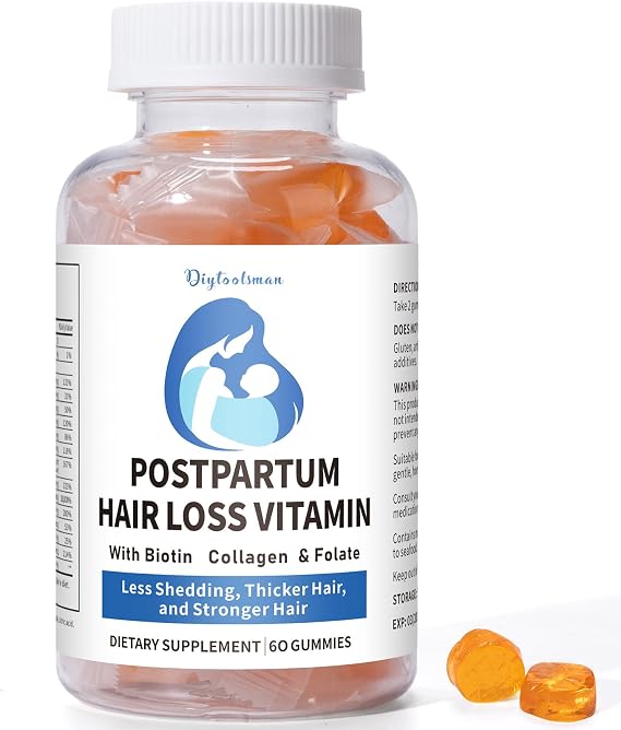 Postpartum Hair Loss Vitamin, Vegan Gummies with Biotin, Collagen, Folate, Postpartum Hair Loss Products for Less Shedding, Thicker Hair, Stronger Hair, Breastfeeding-Friendly, 60 Gummies