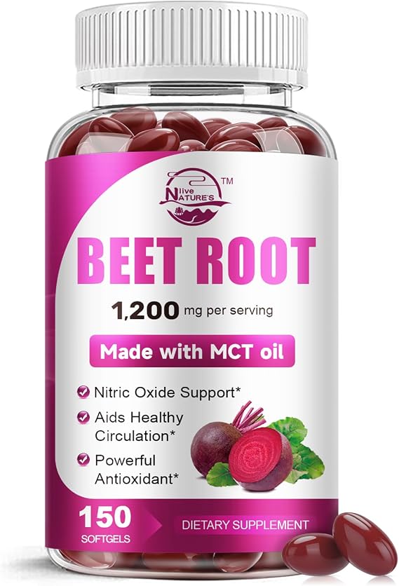Nature's live Beet Root Supplement with MCT Oil | 1200mg Max Strength per Serving, Aids Healthy Circulation & Vitality, Supports Digestive, Immune System,150 Softgels