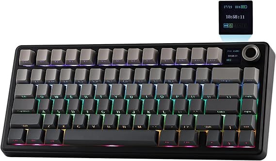 EPOMAKER X Aula F75 MAX Tri-Mode Wireless Gaming Keyboard, TFT Screen, Knob, Hot Swappable, 2.4GHz/Type-C/BT5.0, Gasket Creamy, for PC/Mac/Office/Gaming (Black, Reaper Switch)