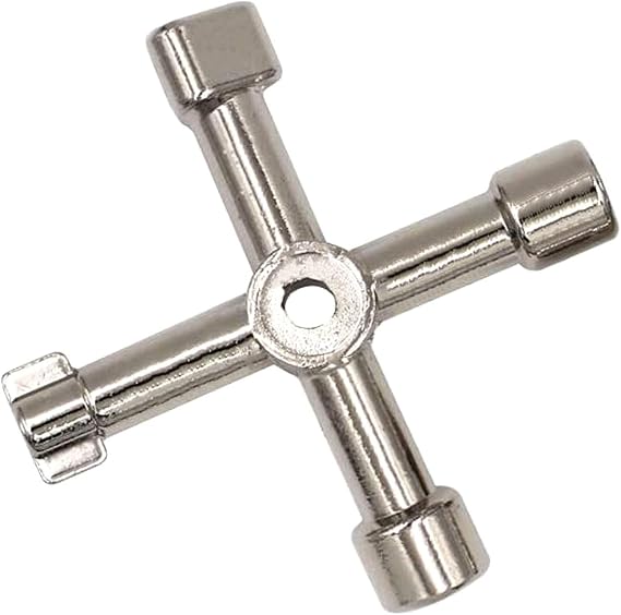 4 Way Multi-Functional Utilities Key, Plumbing Key Wrench, Plumber Key Opening Key Tool for Electric Control Water Gas Meter Box Cupboard Cabinet Train (Type B,Silver)