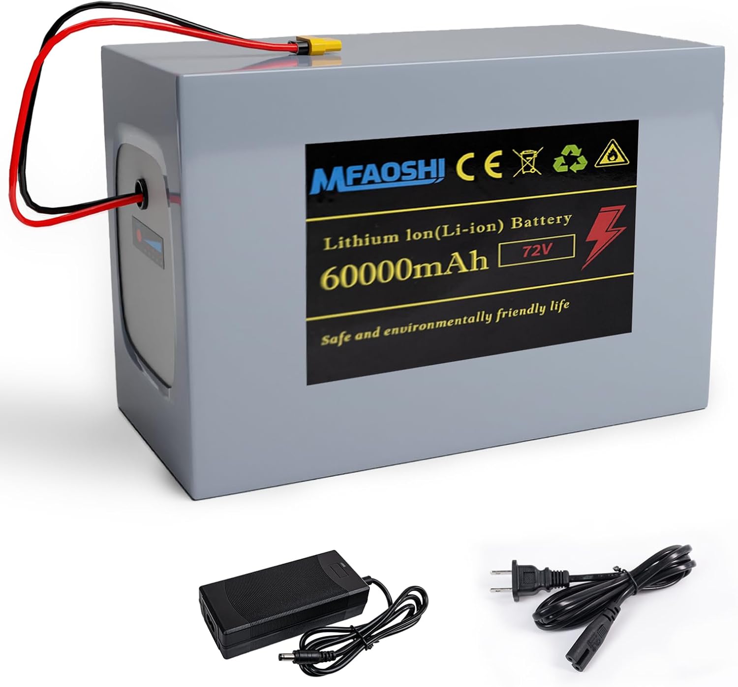 Ebike Battery Pack, 72V 60Ah Lithium Battery Unit with 2Ah Charger, 30A BMS Protection for 0-3500W Motors, Electric Bicycle Ebike and Scooter