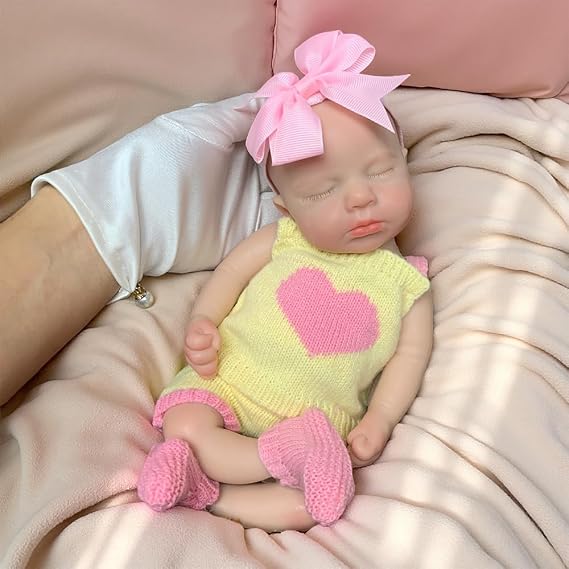 Abenduot Can Open Mouth Full Body Silicone Baby Dolls - 13 Inch Full Silicone Realistic Reborn Baby Dolls Girl Gift Set for Kids Age 3