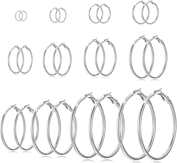 Spiritlele Silver Hoop Earrings Multipack Small Medium Big Hoop Earrings Set for Women (2cm-7.5cm)