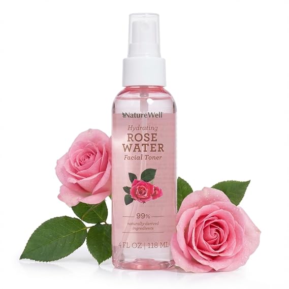 NATURE WELL Rose Water Hydrating Facial Toner Mist for Dewy & Radiant Skin, Refreshing, Conditioning, Soothing, Moisturizing, Perfect for Travel, 4 Fl Oz