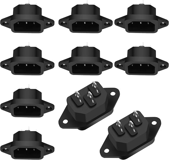 XMSJSIY IEC320 C14 Panel Mount AC Power Plug Adapter 250V 10A -10 PCS | C14 Male 3Pin Power Socket Connector 3 Pin Terminals Chassis Panel IEC C14 Inlet Module Power Socket Straight