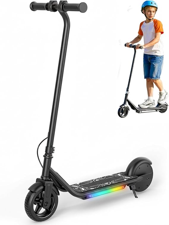 Kids Electric Scooter, 10MPH Max Speed, Double Brake, Magnetic Charging, Pedal Light, 150W Motor, Electric Scooter for Kids Aged 6-12 (10MPH Max Speed, Black)