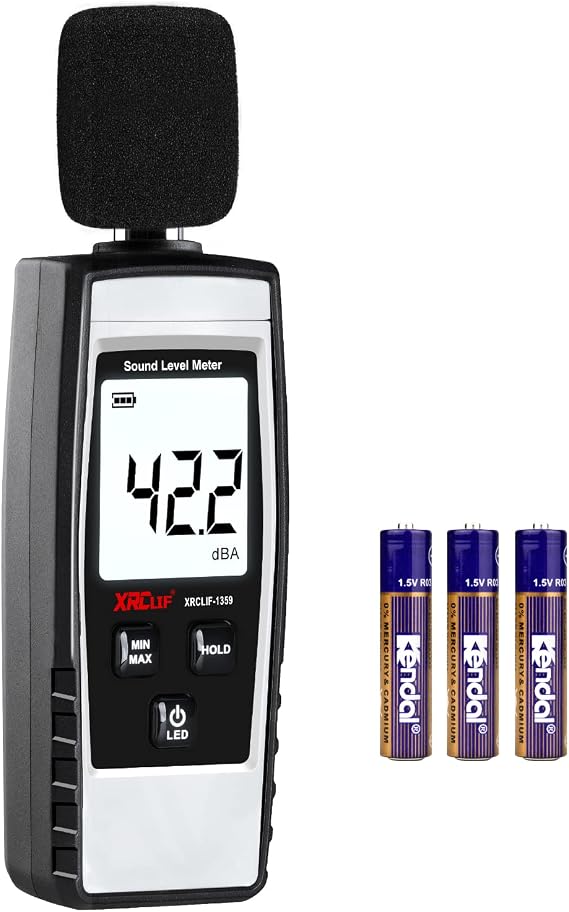 Digital Sound Level Meter Hand-held Sound dB Meter with Programmable Alarm Value Function, 30-130dB(A) Decibel Sound Noise Meter Tester Measurement with LCD Dispaly, Max/Min/Hold Function Gray