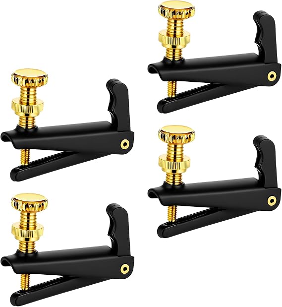 Violin Fine Tuners for 4/4-3/4 Violin, 4 Pcs Stainless Metal String Spinner Adjuster Fine Tuner Parts (Black Gold)