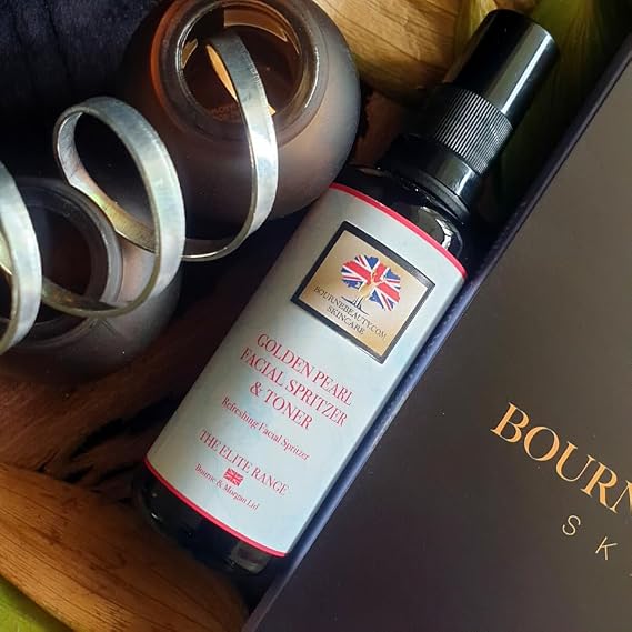 Bourne Beauty Gold & Pearl Facial Spritzer & Toner, 50ml Hydrating and Brightening Mist with Alpha Hydroxy Acids and Grape Leaf Extract for Radiant Skin