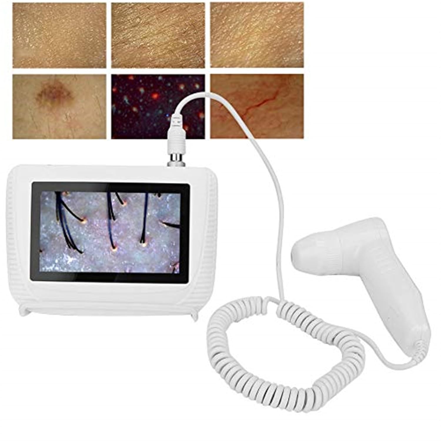 Skin Diagnosis Hair Analyzer, Digital Skin Detector Moisture Tester with 5 Inch LCD Screen and 50X200X Magnifying Lens, HD Skin and Hair Detection Hair Follicle Detector for Beauty Salons