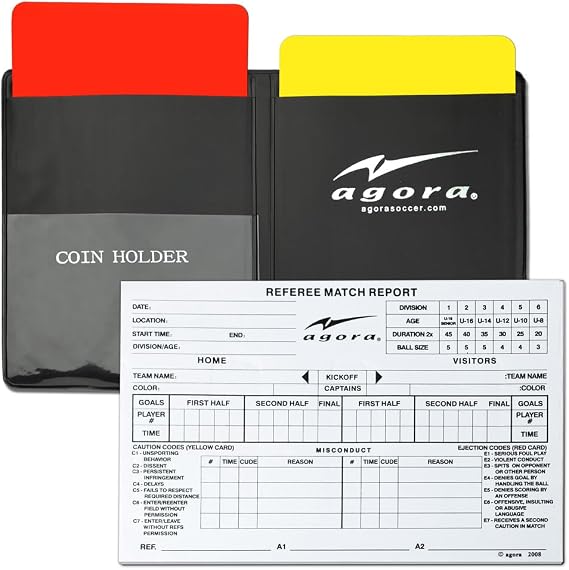 AGORA Soccer Referee Red and Yellow Card Set with Card Wallet and 50-Sheet Match Report Pad