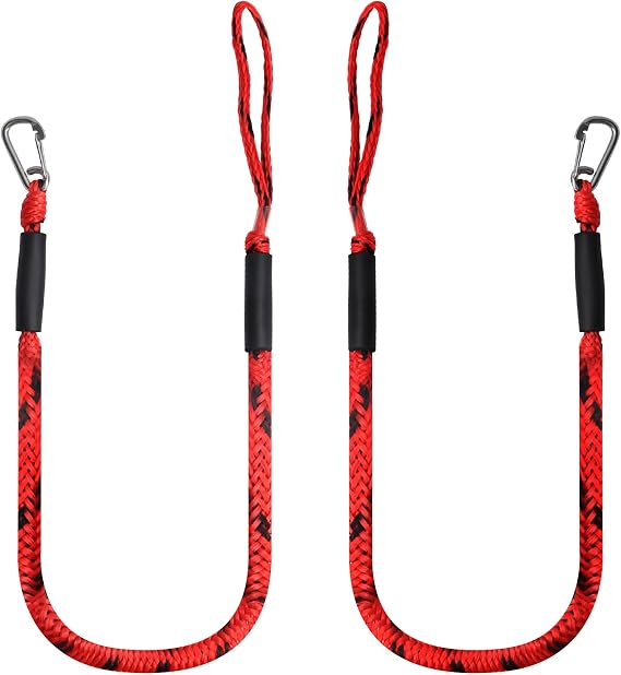 4 Feet Bungee Dock Line with Stainless Steel Clip & Foam Float 2pcs, Mooring Rope for Docking with Built-in Snubber, Ideal Boat Accessories for PWC, Jet Ski, SeaDoo, Kayak, Pontoon, Canoe