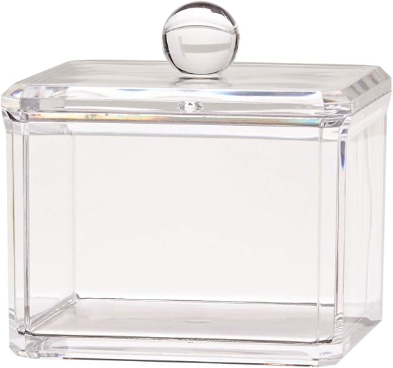 Square Acrylic Cotton Ball Pads Gauze Swab Holder Organizer Q-tip Dispenser Storage Canister Bathroom Container Flossers Box Case (3.5 x 3.5 x 3 inches, Single Tier, Transparent)