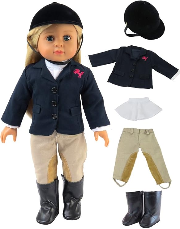 American Fashion World Riding Outfit for 18-Inch Dolls | Helmet and Boots Included | Premium Quality & Trendy Design | Dolls Clothes | Outfit Fashions for Dolls for Popular Brands