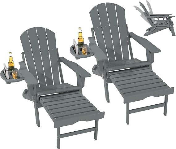 FOOWIN Folding Adjustable Adirondack Chair with Ottoman Set of 2