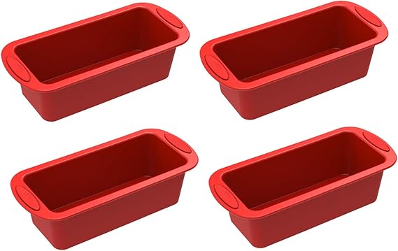 SILIVO 4 Pack Mini Loaf Pans - Nonstick Mini Bread Loaf Pans, Silicone Small Baking Pans for Loaf, Bread and Meatloaf - 5.7x2.5x2.2 inch