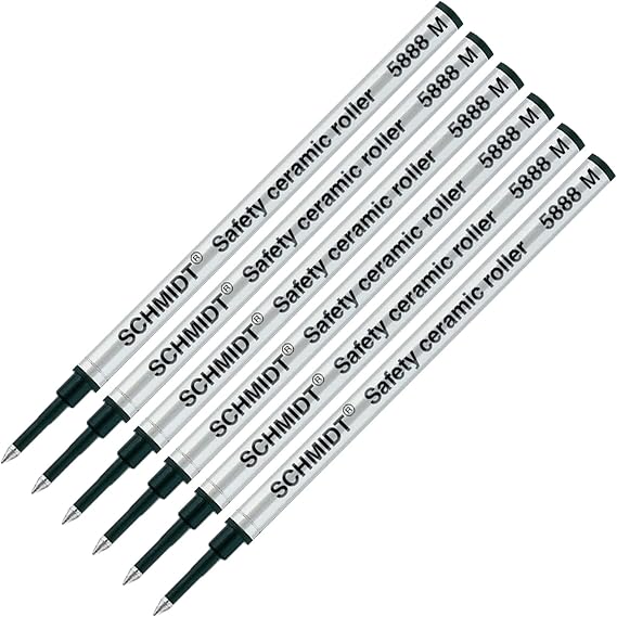 Schmidt 5888 M Safety Ceramic Rollerball Metal Refill - Black (Medium Tip 0.7mm) - Pack of 6