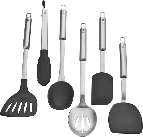 HENCKELS Cooking Tools 6-PC Kitchen Gadgets Sets with Spatula, Tongs, Cooking Spoon, 18/10 STAINLESS STEEL